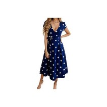 땡땡이 도트 반팔 원피스 여성 프린트 브이넥 스윙 캐주얼 루즈핏 셔츠 미디
