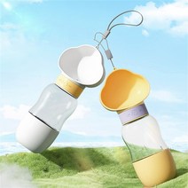 믹스MICS 반려동물 휴대용 물병 사료통 간식통 2in1 2단 3단 아웃도어 산책 용품 강아지 고양이 애견 애묘, 물병350ml+사료통200ml, 옐로우