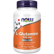 Now 보충제 L-글루타민 500 mg 질소 운반기 아미노산 120 식물성 캡슐 화이트