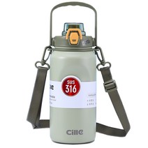 Cille 옥외 스테인레스 텀블러 보온보냉 물병 대용량 보냉병 1리터 1000ml, 연회색