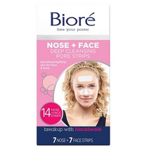 Bioré 노즈 페이스 딥클렌징 모공 스트립 코 7개 + 턱 또는 이마용 7개 즉각적인 블랙헤드 제거 및 모공 막힘 방지 오일 프리 논코메도제닉 총 14개, 15 Count (Pack of 1)