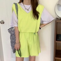 브이넥 조끼 반바지 투피스세트 트레이닝 여름 츄리닝
