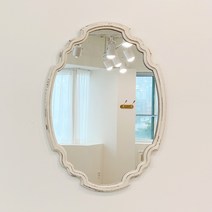 르마레 타원형 빈티지 프렌치 쉐비 화이트 벽거울 카페 앤틱 거울, 빈티지화이트