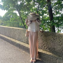 핑크 아이스 쉬폰 와이드 팬츠 여름 얇은 하이웨이스트 처짐 하늘하늘 와이드 통바지