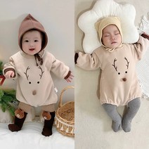 [당일발송] 아기 신생아 베이비 루볼프 크리스마스 바디슈트 기모 겨울 옷 외출복 바디수트