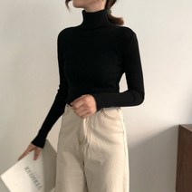 메이리앤 여성용 데일리 골지 목폴라 긴팔 폴라티