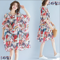 GDSHOPXL~6XL 여성 오버핏 반팔 원피스 빅사이즈 롱 티셔츠 YHFACAI