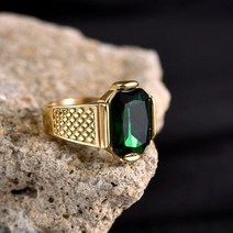 남성용 빈티지 스테인리스 스틸 오닉스 18K 금도금 반지 전문 공장 제작 쥬얼리, 11_Green_2