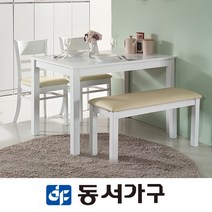 동서가구 화이트 원목 4인 벤치형 식탁 테이블 / 의자 2EA+벤치의자 1EA 세트 DF632621, 4인용
