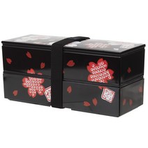 하코야 신 벚꽃 2단 직사각 도시락 小, 블랙(50965-3)