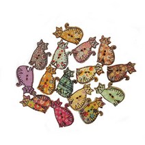 수작소 예쁜단추 모양단추 디자인단추 패턴단추 심플단추 공예 수공예 홈패션 단추, (35)플라워패턴 고양이 2구우드나무단추, 10개