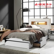 라자가구 BEST 크림슨 아이크 LED 조명 침대 + 9존 독립매트리스 서랍 슈퍼싱글침대 퀸침대, 02.아이크LED 평상형 서랍침대세트_SS_화이트, 채움9S 9존독립매트리스