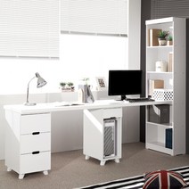 스마일 컴퓨터책상 2인용 H형 800책장 본체서랍통 2400, 화이트