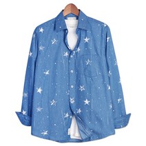 오마보이 빅사이즈 BIG 525JE 캐주얼 별패턴 데님 셔츠 ~4XL