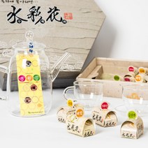 꽃피는차 2호_C구성(보자기포장), 1박스, 꽃차(10개)+유리다관(1개)+유리찻잔세트(2개)+쇼핑백