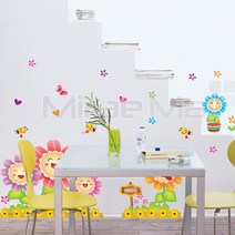 미래몰 아이방 포인트 벽지 스티커, 방긋 웃는 꽃