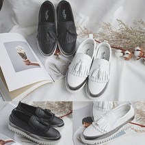 댄디 여자 봄신상 세미 가죽 태슬 슬립온 실버라인 예쁜 캐주얼 슈즈