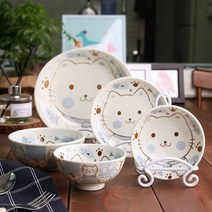 오반자이 키즈네코 반상세트 5P 일본 그릇 식기 일본가정식 그릇세트 혼밥세트, 블루