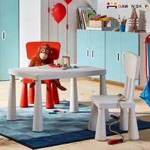 [당일출고] 이케아 MAMMUT 사각테이블 + 등받이의자2개 세트, 테이블레드 화이트2개