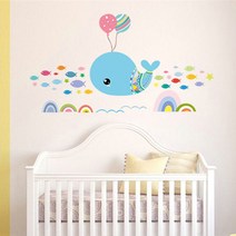 [더바이인테리어팬시] 아이방 데코스티커_애니멀 프렌즈외 7종 인테리어스티커/포인트스티커, 하늘을 나는 고래와 풍선 / 데코스티커