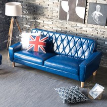 자네트 스키치 3인용 가죽쇼파 스툴미포함, 빈티지블루