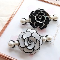 바이진주리본 진주 까멜리에 자동핀