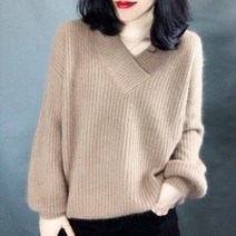 빨강몽키 rm9334 여성 니트 티 스웨터 브이넥 긴팔 루즈핏 빅사이즈