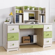 블랑누보 엘레나 다용도 거실 서재 학생 공부용 공부방 책상, 그린책상+그린별3단서랍장