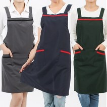 웰컴가운 VAE09 파이핑 H형 앞치마 식당 음식점 서빙 주방 판촉 단체 한식, VAE09_올리브그린(검정줄)