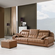 서광퍼니처 딜런 이태리라텍스 천연가죽 4인용소파 스툴세트, 딜런 천연가죽 4인용소파 카푸치노