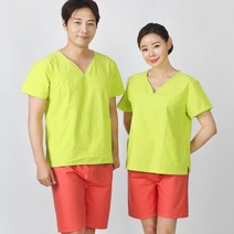 웰컴가운 SY05 사우나 가운 찜질복 상하의 태국마사지 피부관리 남녀공용, SY05_연두다홍_XXL, 1세트