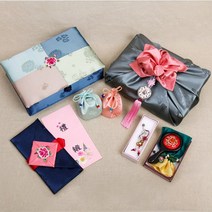 윤씨방 목단화 현금 애교 예단함 풀세트 5종, 예단보_남색x예단용_무지