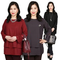 노브패리스 엄마옷 A33무지이중진주BL 봄 가을 간절기 블라우스 뱃살커버 중년여성 라운드 긴팔 무지 할머니 아줌마 세일상품 특가상품