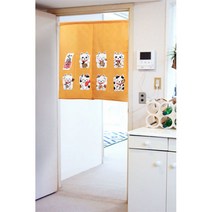 일본 일식 커텐-일본 노렌-가림막 가리개 바란스 커튼 노랜-칠복네코85x90-노랑