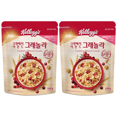 켈로그 크랜베리 아몬드 그래놀라, 500g, 2개