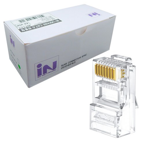 인네트워크 CAT.5E UTP 랜케이블 제작용 RJ45 통과형 EZ 플러그 IN-U5PASS, 투명, 100개, 22.5mm