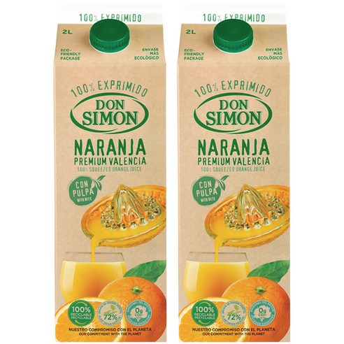 돈시몬 생과일 착즙 오렌지주스, 2L, 2개