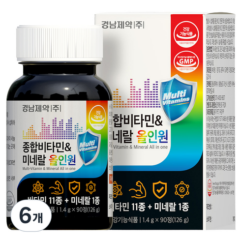경남제약 멀티 종합비타민 미네랄 올인원 126g, 90정, 6개