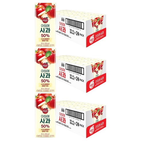 해태htb 과일촌 아침에 사과 주스, 195ml, 72개