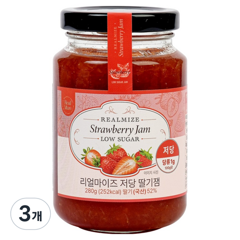 리얼마이즈 저당 딸기잼, 280g, 3개