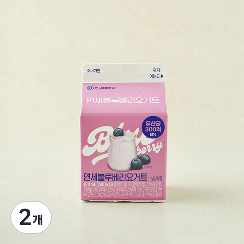 [로켓프레시] 연세우유 블루베리 요거트, 2개, 1개입, 300ml