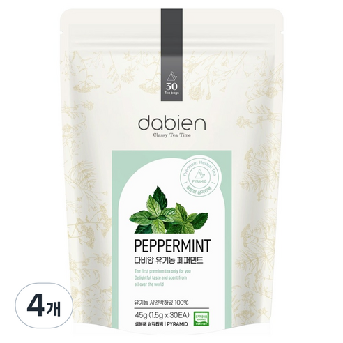 다비앙 유기농 페퍼민트 차, 1.5g, 30개입, 4개