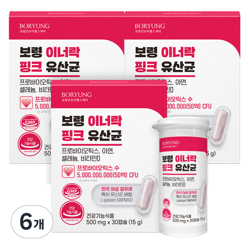 보령 여성용 이너락 핑크 질유래 유산균 15g, 6개, 30정