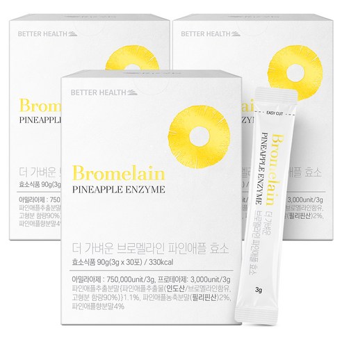 더존건강 배럴헬스 더 가벼운 브로멜라인 파인애플 효소 30p, 90g, 3개
