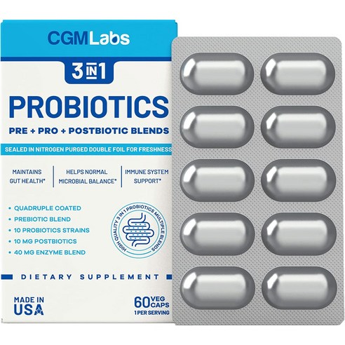 CGM Labs 3-in-1 (프리/프로/포스트) 바이오틱스 200억 60 캡슐, 60정, 1박스