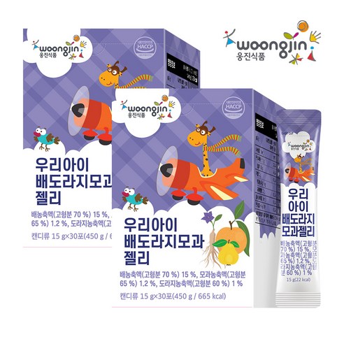 웅진 우리 아이 유기농 배 도라지 모과 젤리 30포 아기 배도라지즙100, 450g, 2개