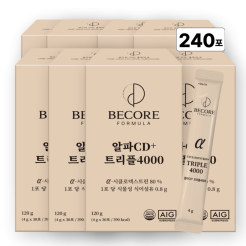 알파CD 분말 식약청인증 HACCP 알파시클로덱스트린 고함량 알파시디+트리플4000 무부형제 비코어포뮬러, 8개, 30회분