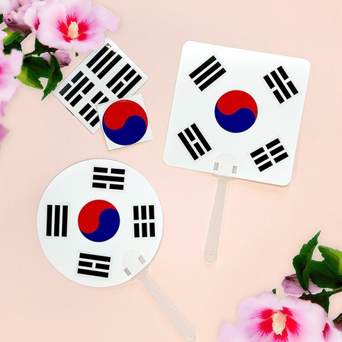 태극기부채만들기 스티커세트 광복절 태극기, 태극기부채  사각