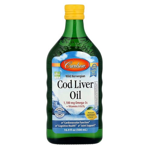 Carlson 노르웨이산 야생 대구 간유 천연 레몬 맛 500ml(16.9fl oz) CAR-01352