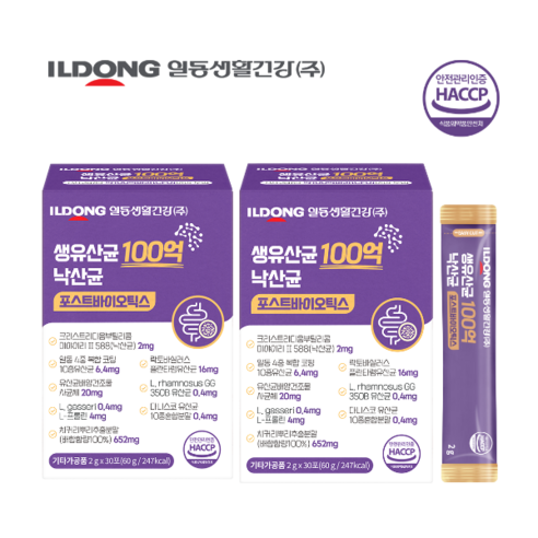 일동생활건강 생유산균 100억 낙산균 포스트바이오틱스 30포 모유유래 장케어 장내유익균 배변, 60g, 2박스